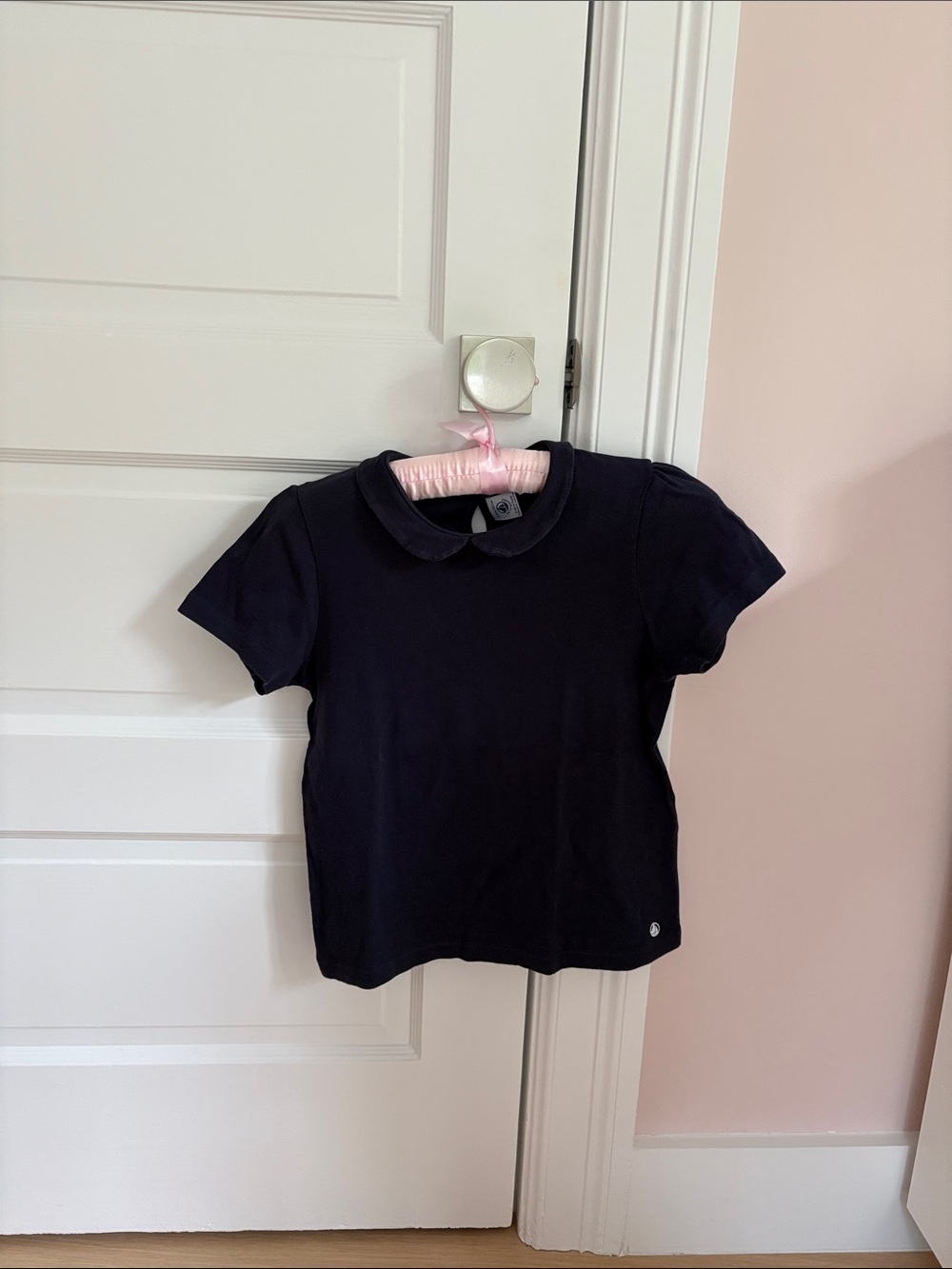 Petit Bateau Navy Short-Sleeve Polo with Peter Pan Collar